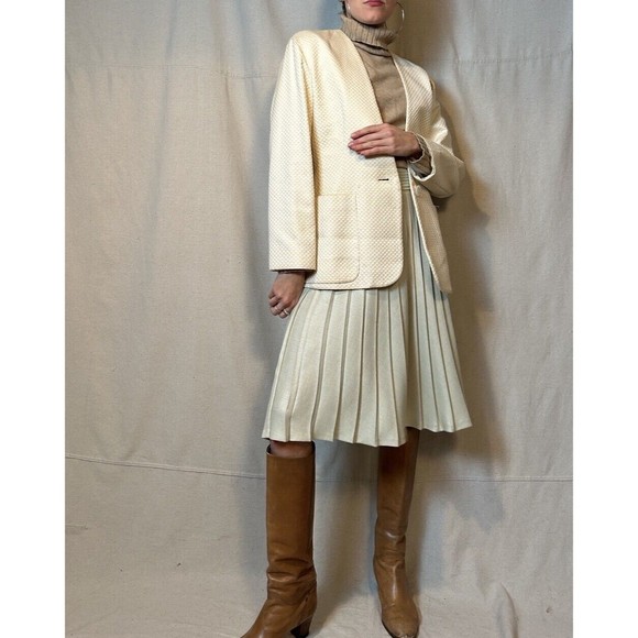 Vintage Perry Ellis Women's Beige Blazer Jacket, Size 8 Checkered - Picture 5 of 12